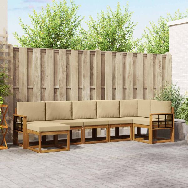 Комплект дивани за открито 7 pcs Натурален и Бежов