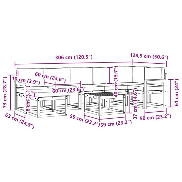Комплект дивани за открито 8 pcs Натурален и Крема