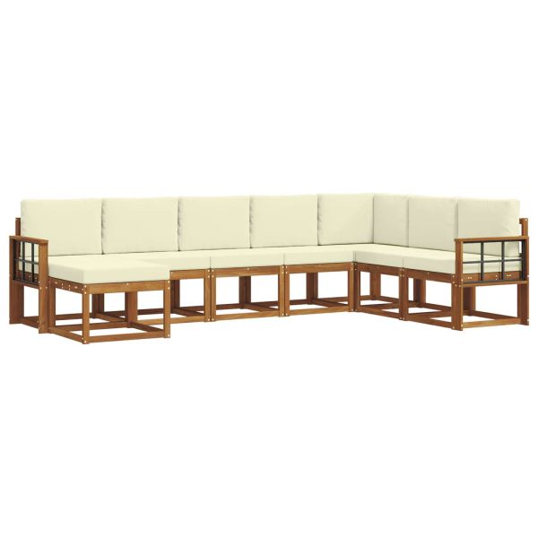 Комплект дивани 8 pcs Натурален и Крема Солидно акациево дърво