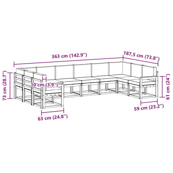 Комплект дивани за открито 10 pcs Натурален и Антрацит