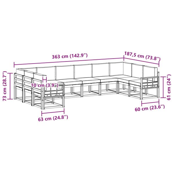 Комплект дивани за открито 10 pcs Натурален и Бежов