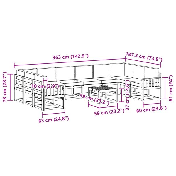 Комплект дивани за открито 11 pcs Натурален и Бежов