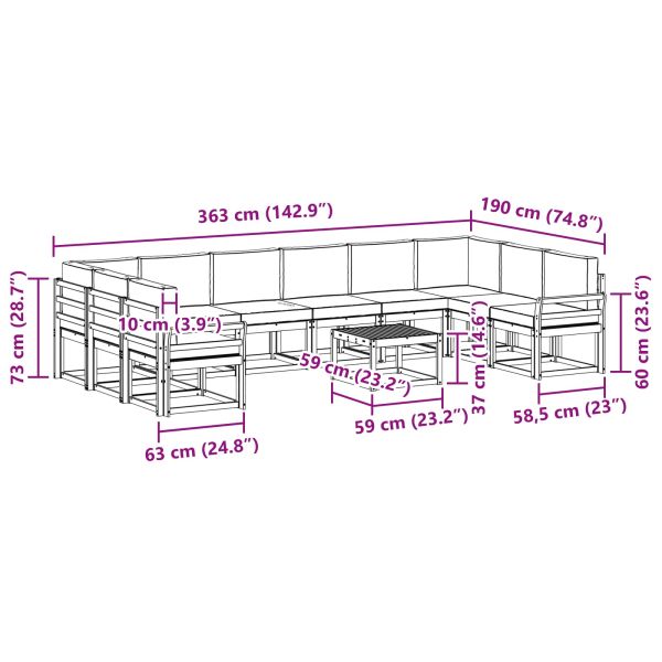 Комплект дивани за открито 11 pcs Натурален и Крема