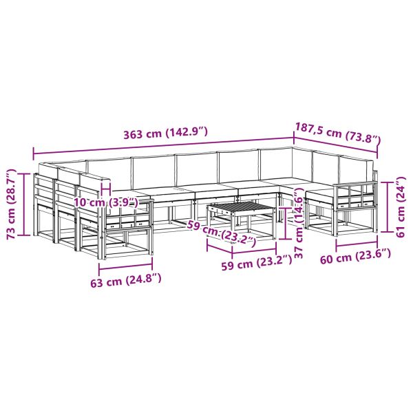 Комплект дивани за открито 11 pcs Натурален и Антрацит