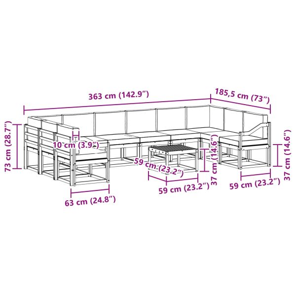 Комплект дивани с възглавница 11 pcs Естествено и светло сиво