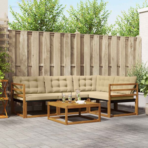 Комплект дивани за открито 5 pcs Натурален и Бежов