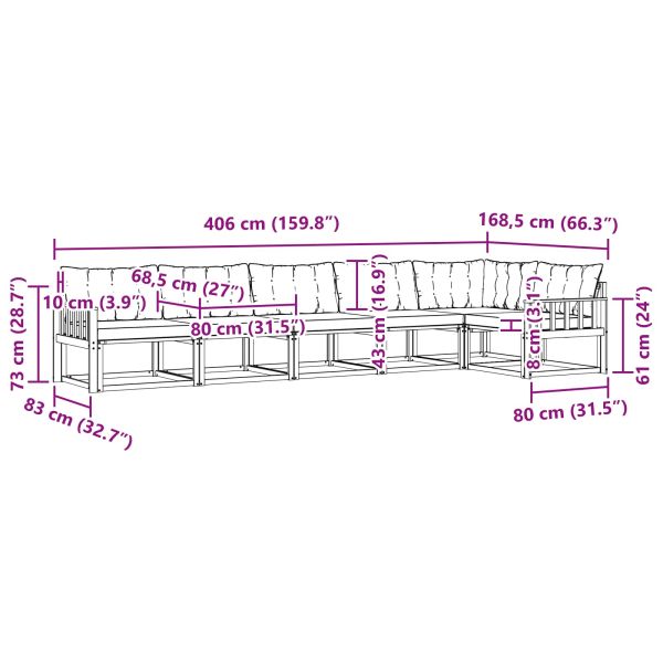 Комплект дивани за открито 6 pcs Натурален и Крема