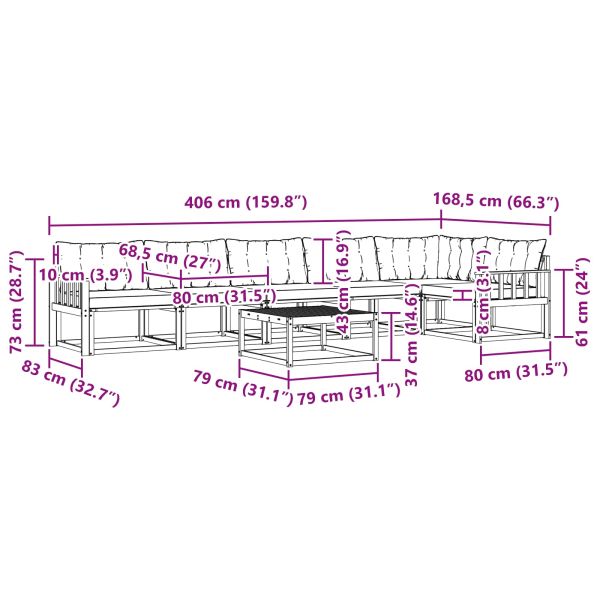 Комплект дивани за открито 7 pcs Натурален и Крема
