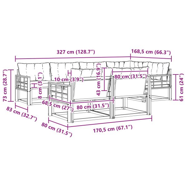 Комплект дивани за открито 7 pcs Натурален и Крема