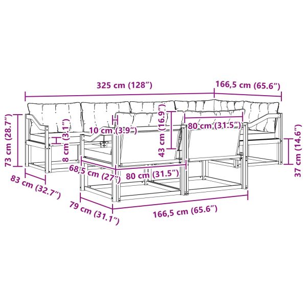 Комплект дивани за открито 7 pcs Натурален и Крема