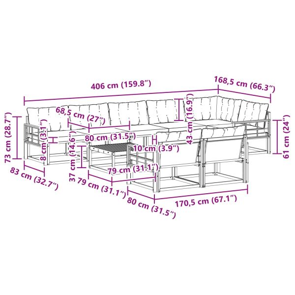 Комплект дивани за открито 9 pcs Естествено и светло сиво