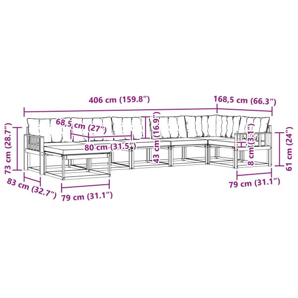 Комплект дивани за открито 21 pcs Натурален и Крема