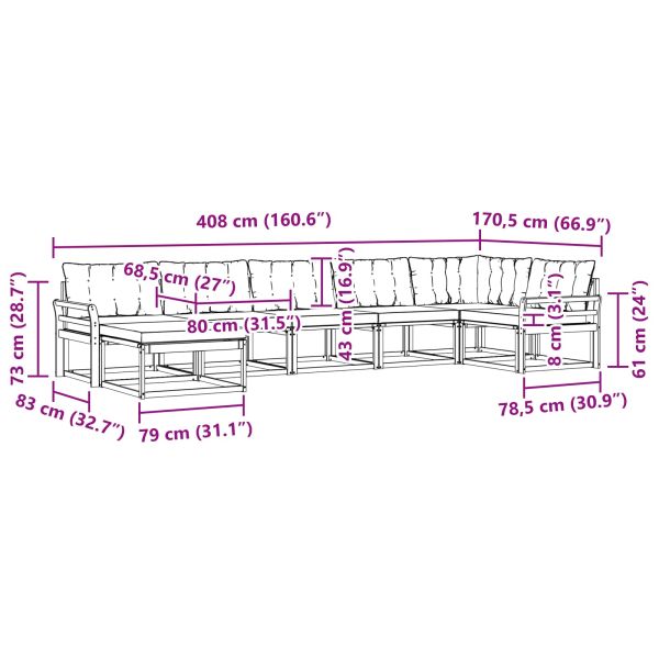 Комплект дивани за открито 21 pcs Натурален и Крема