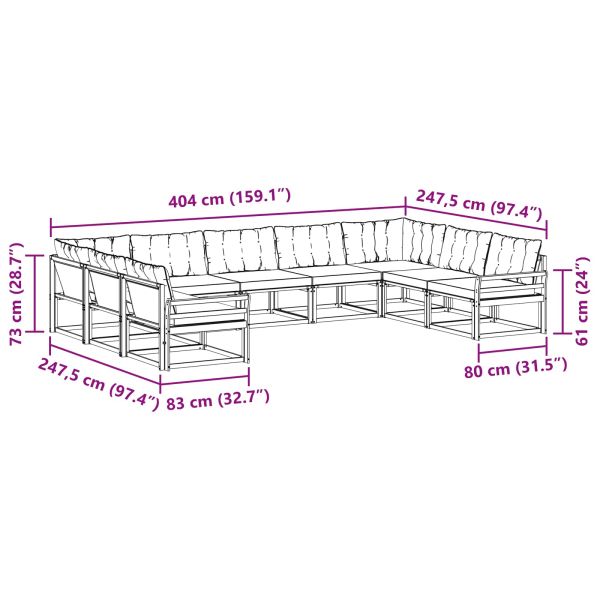 Комплект дивани за открито 9 pcs Естествено и светло сиво