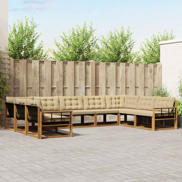 Комплект дивани за открито 9 pcs Натурален и Бежов