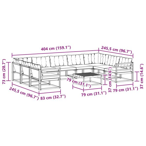 Комплект дивани за открито 10 pcs Натурален и Бежов