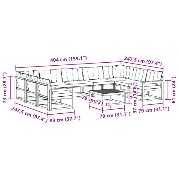 Комплект дивани за открито 10 pcs Естествено и светло сиво