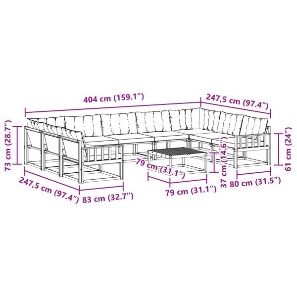 Комплект дивани за открито 10 pcs Натурален и Бежов