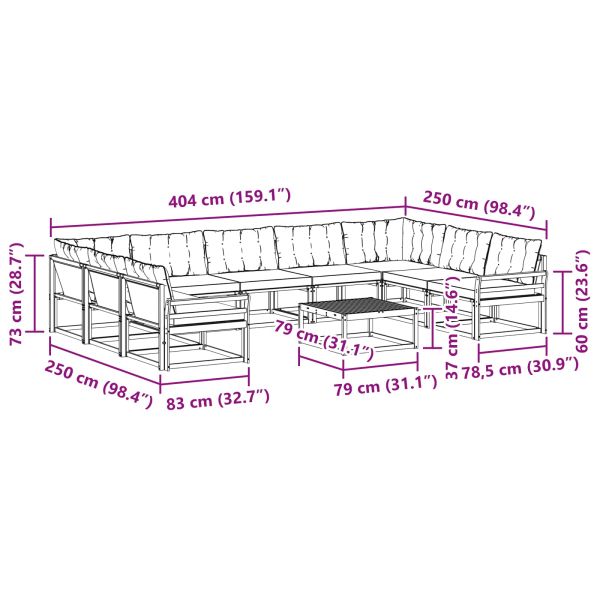 Комплект дивани за открито 10 pcs Натурален и Бежов