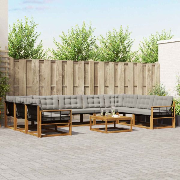 Комплект дивани за открито 10 pcs Естествено и светло сиво