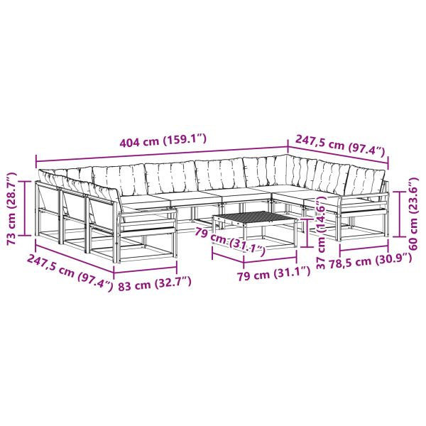 Комплект дивани за открито 10 pcs Естествено и светло сиво