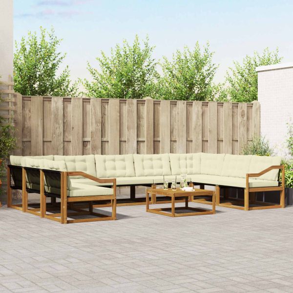 Комплект дивани за открито 10 pcs Натурален и Крема