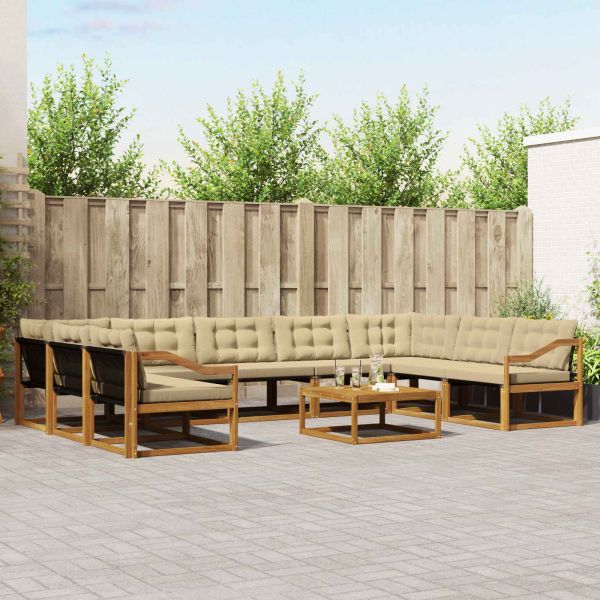 Комплект дивани за открито 10 pcs Натурален и Бежов