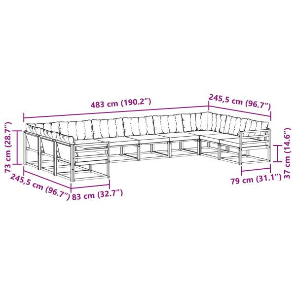 Комплект дивани за открито 10 pcs Естествено и светло сиво