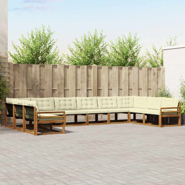 Комплект дивани за открито 10 pcs Натурален и Крема