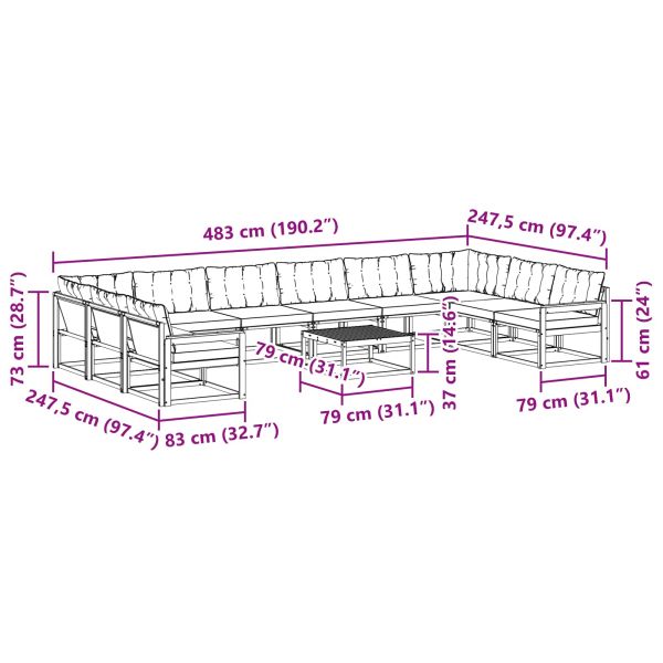 Комплект дивани за открито 11 pcs Естествено и черно