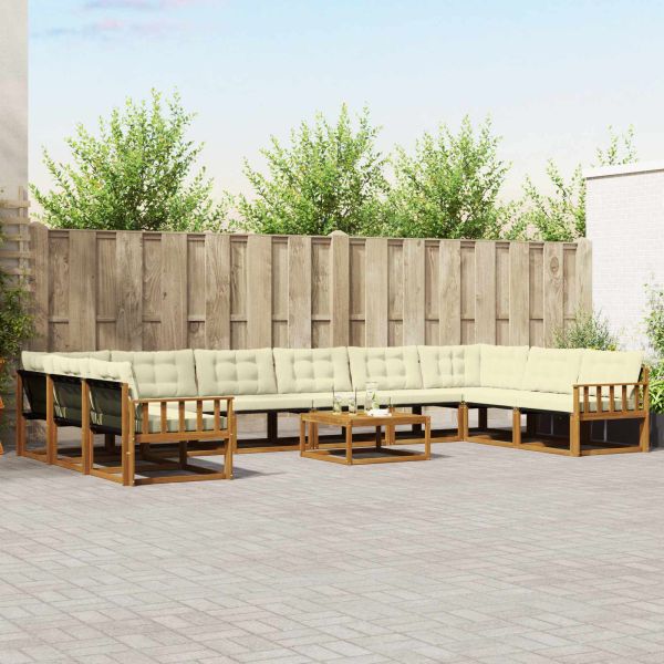 Комплект дивани за открито 11 pcs Натурален и Крема