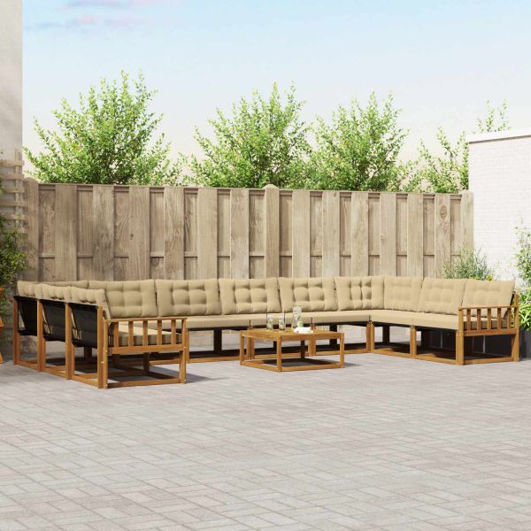 Комплект дивани за открито 11 pcs Натурален и Бежов