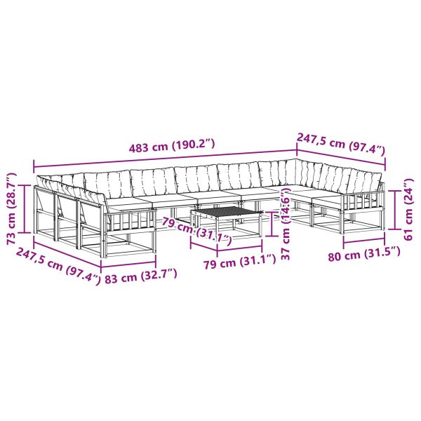 Комплект дивани за открито 11 pcs Натурален и Бежов