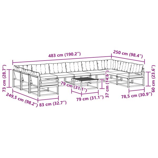 Комплект дивани за открито 11 pcs Естествено и черно