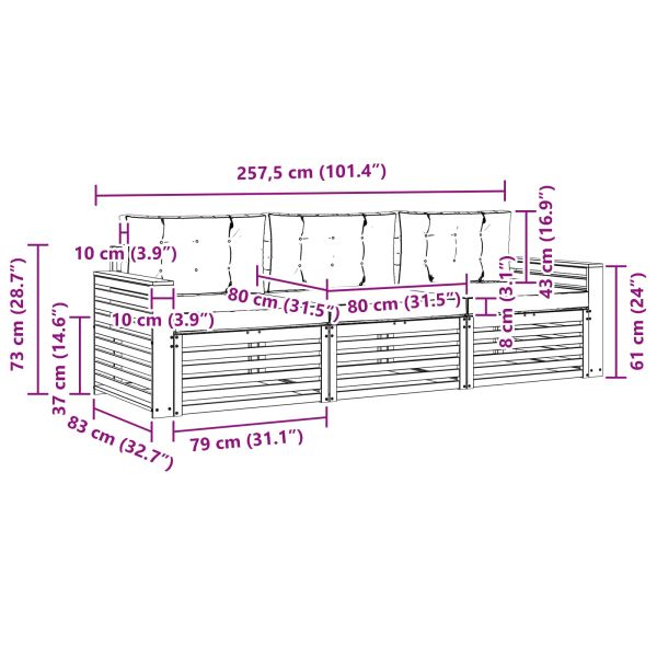 Комплект дивани за открито 3 pcs Натурален и Крема