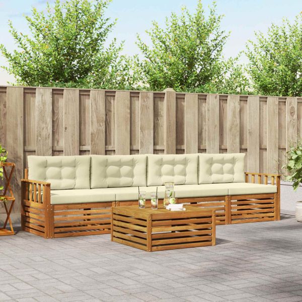 Комплект дивани за открито 5 pcs Натурален и Крема
