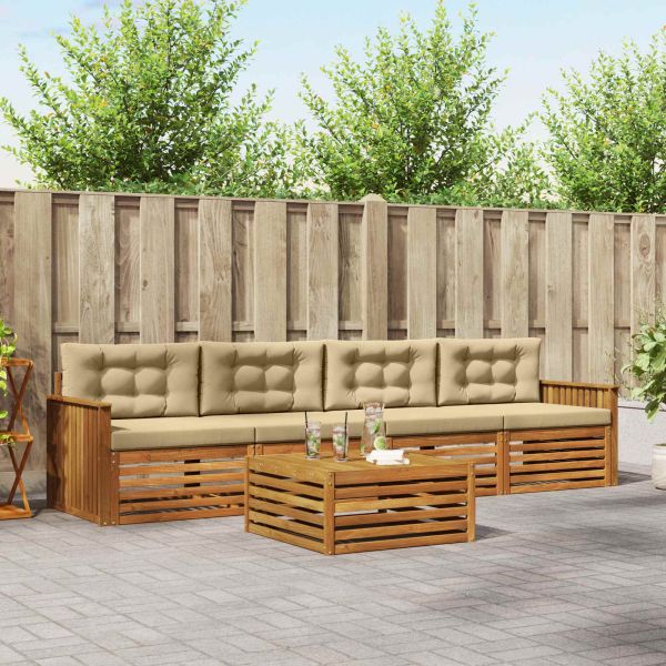 Комплект дивани за открито 5 pcs Натурален и Бежов