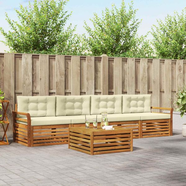 Комплект дивани за открито 5 pcs Натурален и Крема