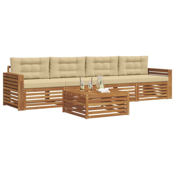 Комплект дивани за открито 5 pcs Натурален и Бежов