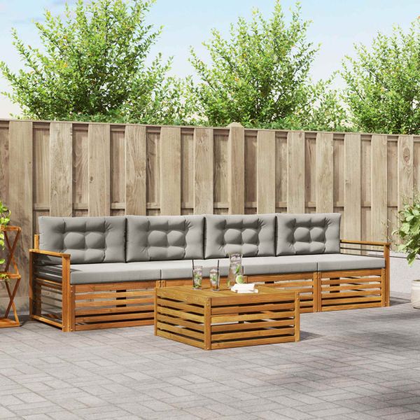 Комплект дивани за открито 5 pcs Естествено и светло сиво