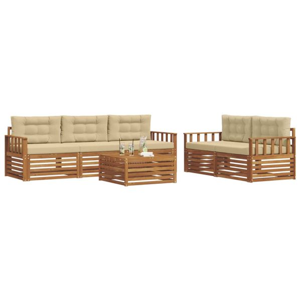 Комплект дивани за открито 6 pcs Натурален и Бежов