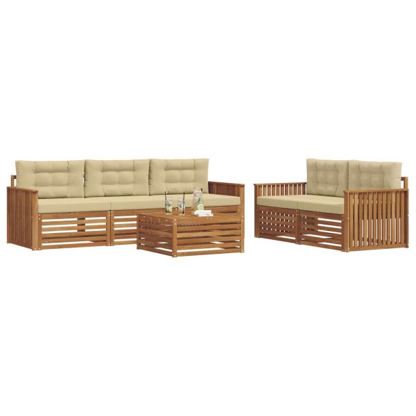 Комплект дивани за открито 6 pcs Натурален и Бежов
