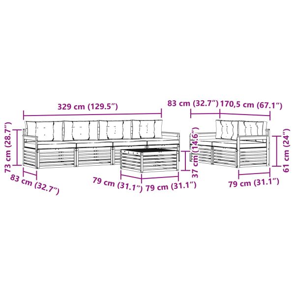 Комплект дивани за открито 7 pcs Натурален и Бежов