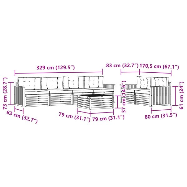 Комплект дивани за открито 7 pcs Натурален и Крема