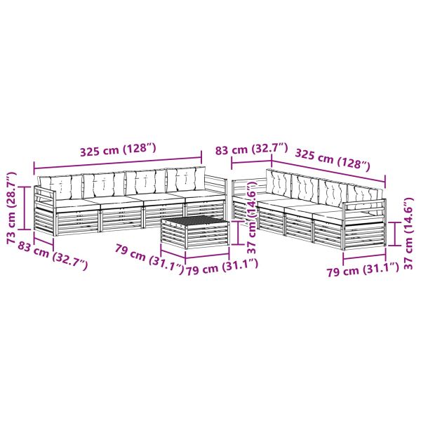 Комплект дивани за открито 9 pcs Натурален и Крема