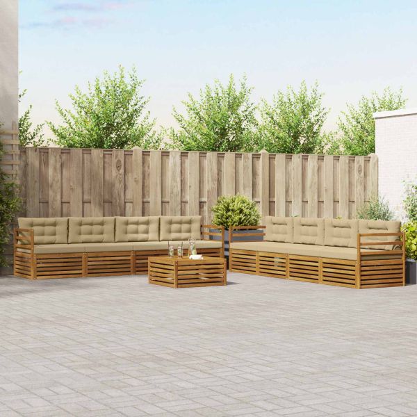 Комплект дивани за открито 9 pcs Натурален и Бежов