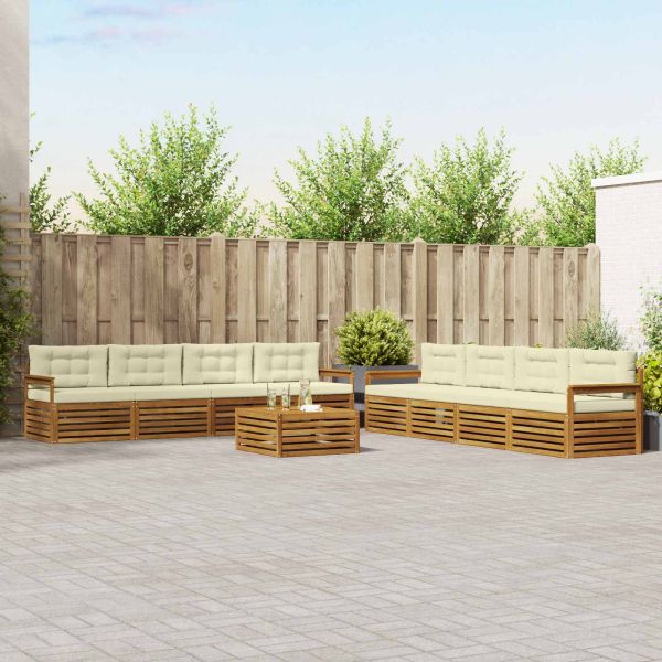 Комплект дивани за открито 9 pcs Натурален и Крема