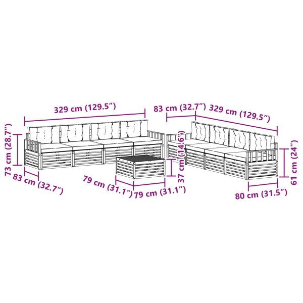 Комплект дивани за открито 9 pcs Натурален и Бежов