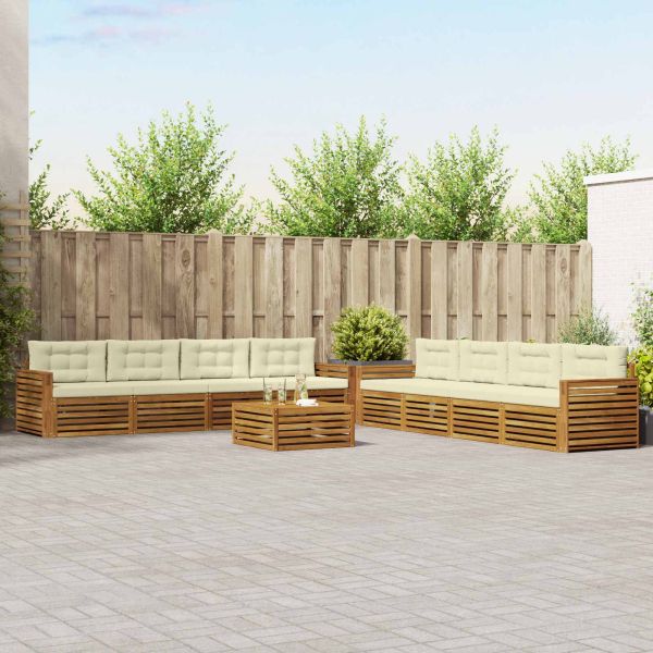 Комплект дивани за открито 9 pcs Натурален и Крема