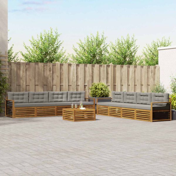 Комплект дивани за открито 9 pcs Естествено и светло сиво